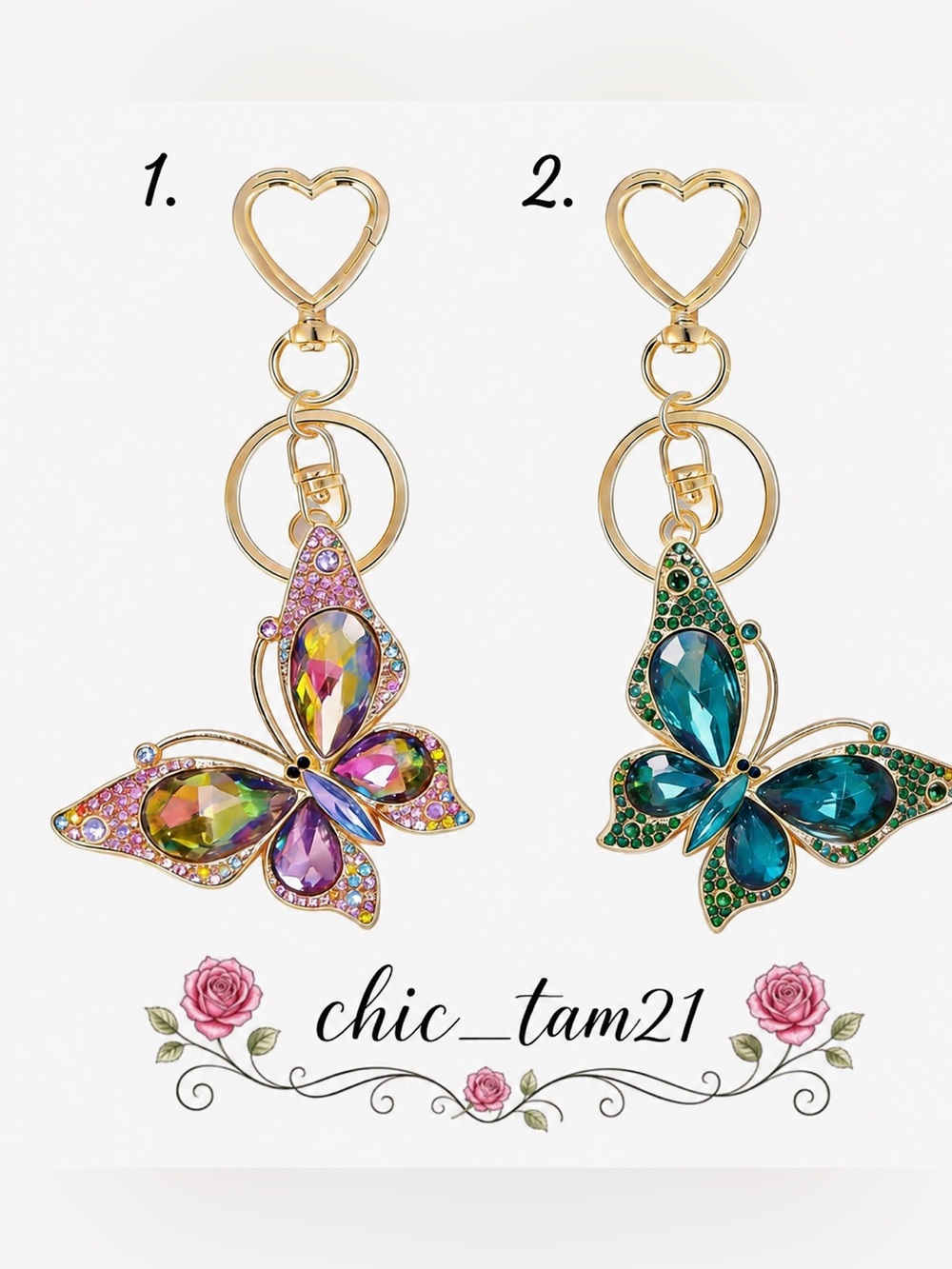 Gold Butterfly Crystal Keychain Bag Charm